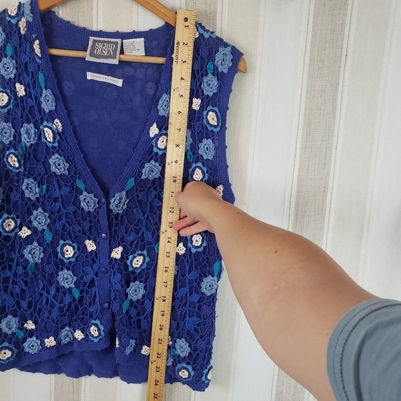Vintage Sigrid Olsen Crocheted by Hand Sweater Vest‎ Blue Size Small - Picture 7 of 8